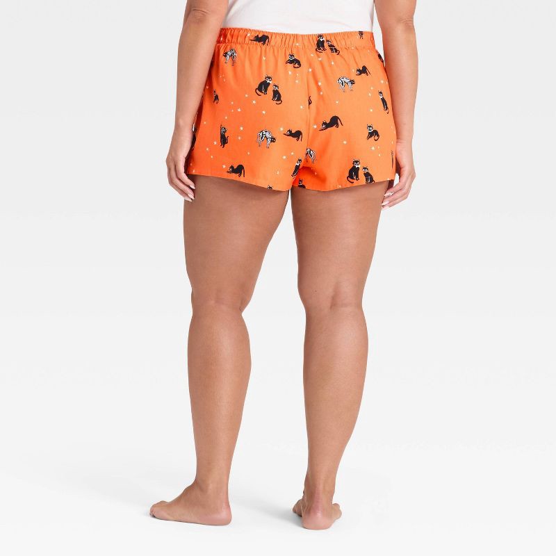 slide 3 of 5, Women's Halloween Cats Flannel Boxer Pajama Shorts - Hyde and EEK! Boutique™ Orange S, 1 ct