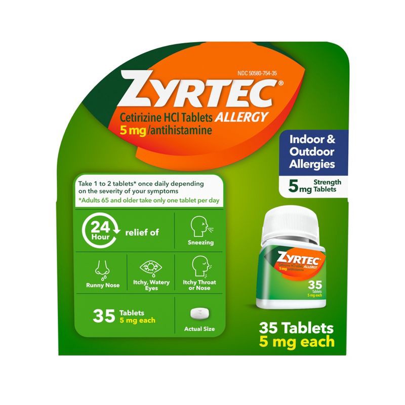 slide 1 of 8, Zyrtec Adult Treatment 5mg Cetirizine Tablet - 35ct, 5mg, 35 ct