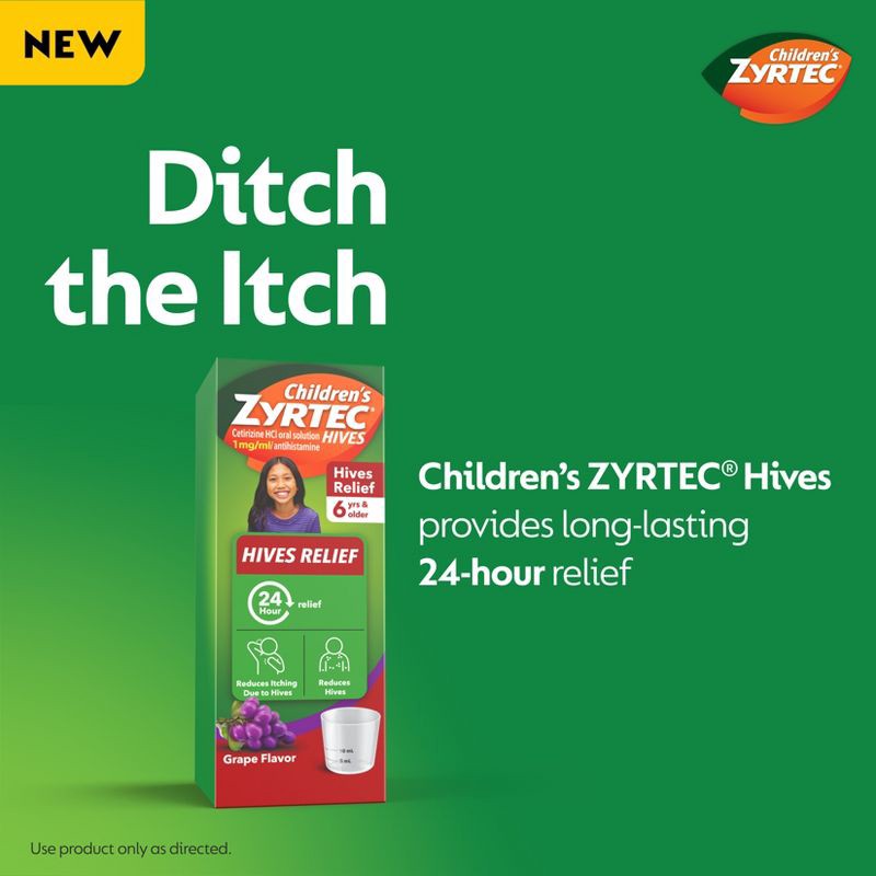 slide 2 of 9, Zyrtec Children's Hives Relief Treatment Liquid - Cetirizine - Grape - 4 fl oz, 4 fl oz