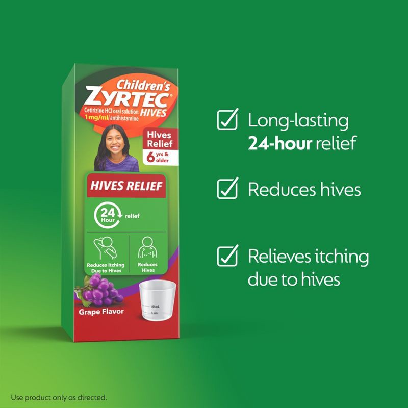 slide 4 of 9, Zyrtec Children's Hives Relief Treatment Liquid - Cetirizine - Grape - 4 fl oz, 4 fl oz