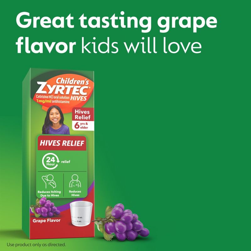 slide 5 of 9, Zyrtec Children's Hives Relief Treatment Liquid - Cetirizine - Grape - 4 fl oz, 4 fl oz