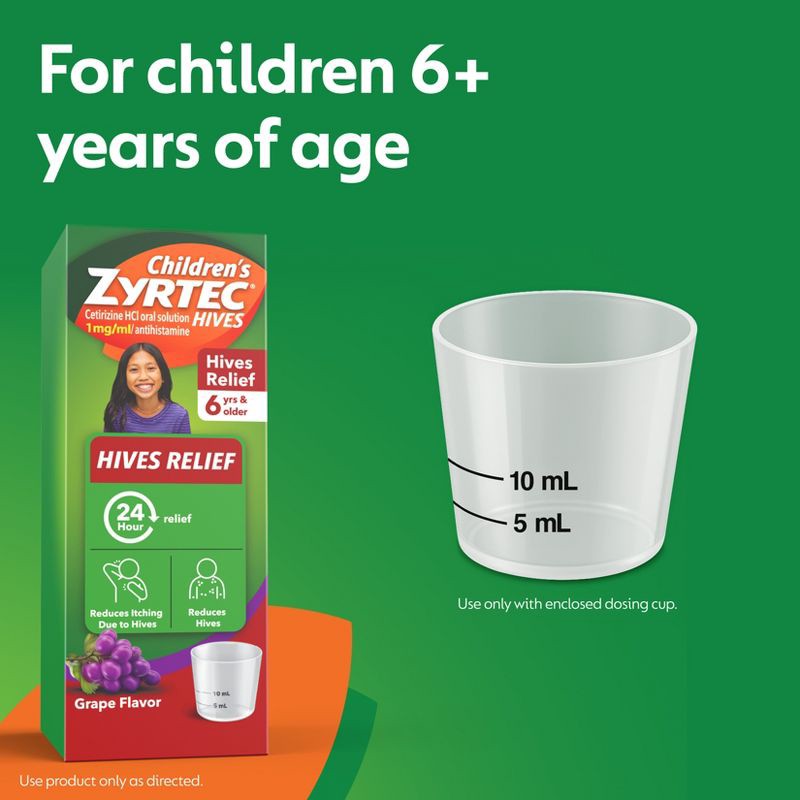 slide 6 of 9, Zyrtec Children's Hives Relief Treatment Liquid - Cetirizine - Grape - 4 fl oz, 4 fl oz