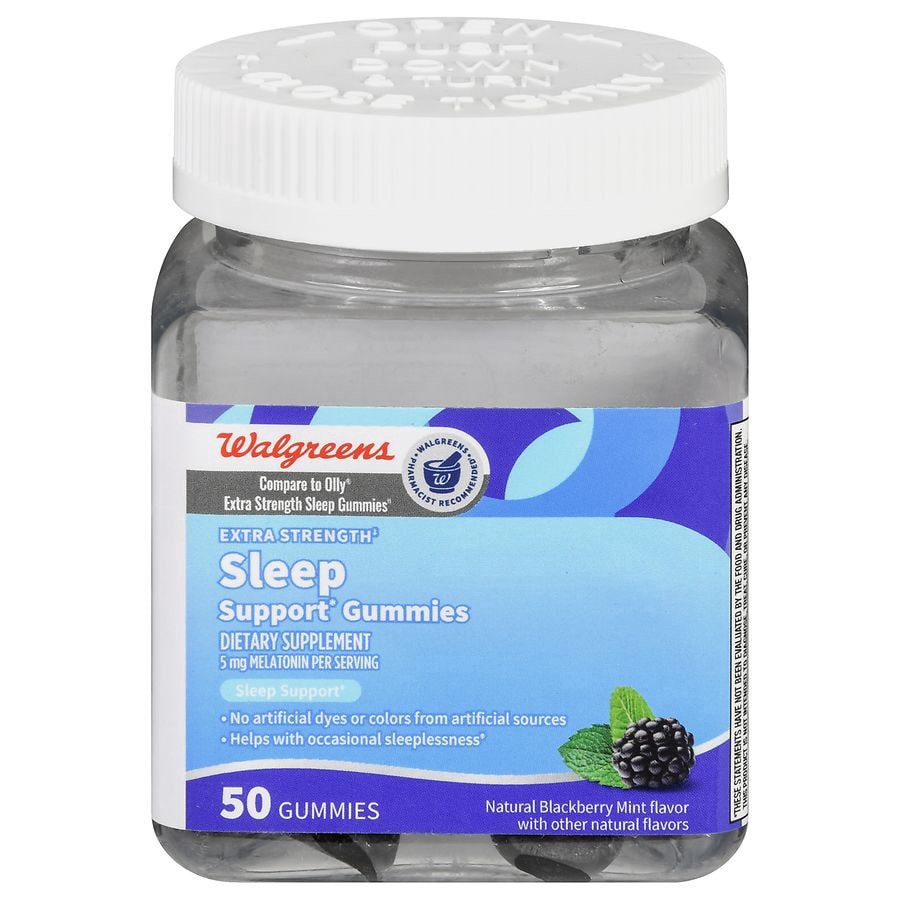 slide 1 of 5, Walgreens Extra Strength Sleep Support Gummies Natural Blackberry Mint, 50 ct