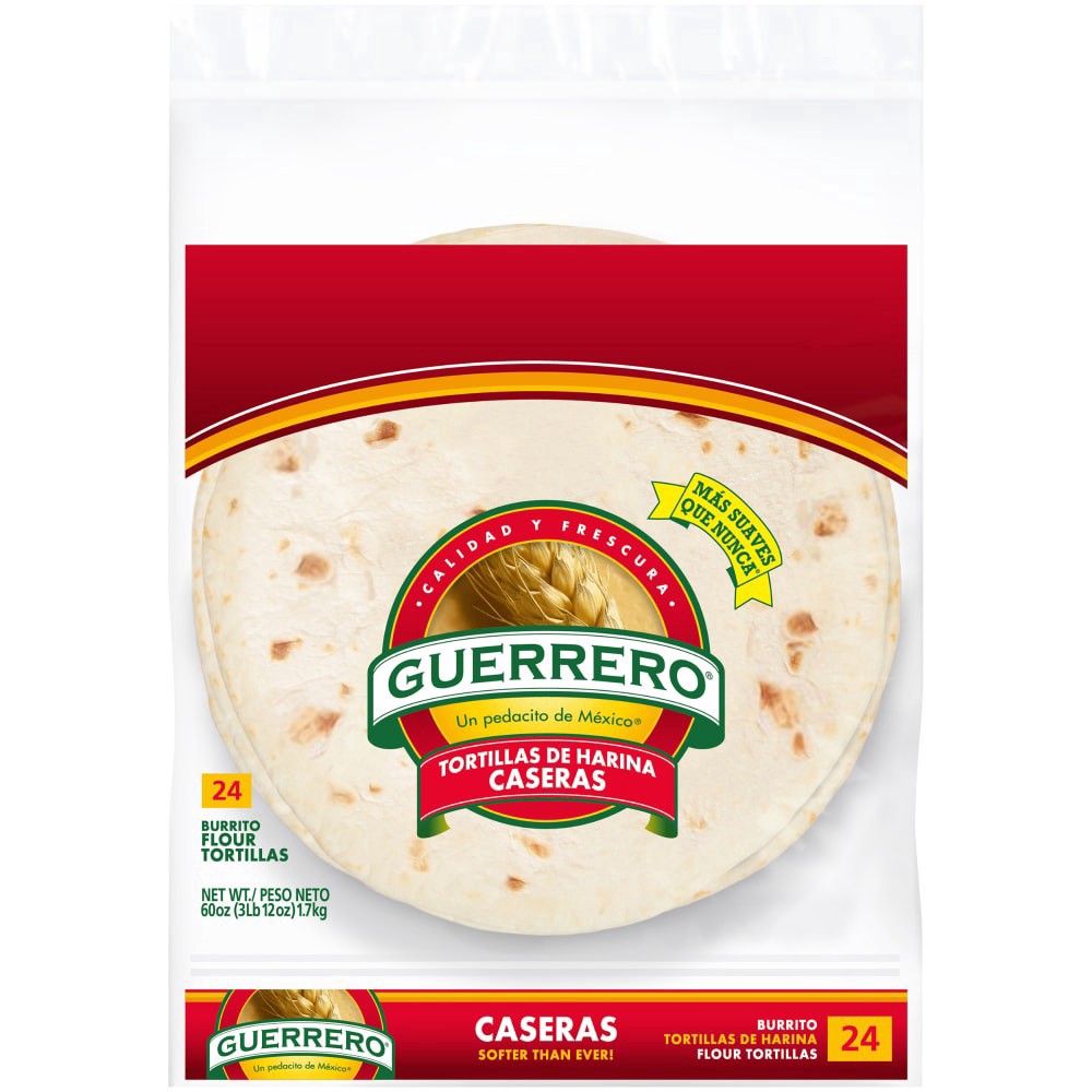 slide 1 of 2, Guerrero Caseras Flour Tortillas, Burrito Size, 24 Count, 24 ct