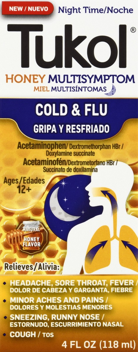 slide 6 of 12, Tukol Night Time Multi Symptom Honey Flavored Cold & Flu 4 oz, 4 oz