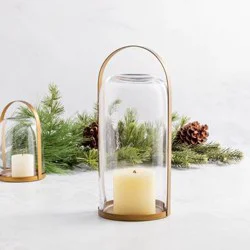 Large Gold and Glass Hurricane Candleholder