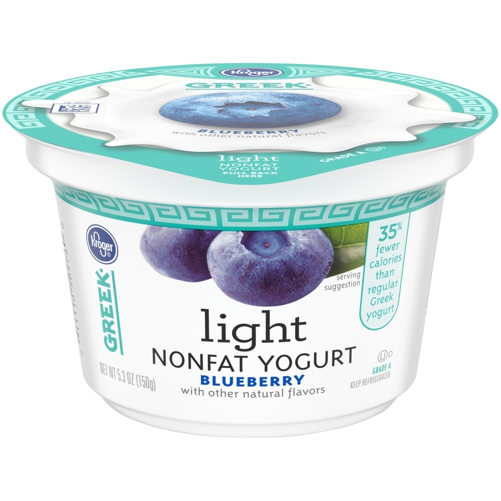 slide 1 of 1, Kroger Greek Light Blueberry Nonfat Yogurt, 5.3 oz