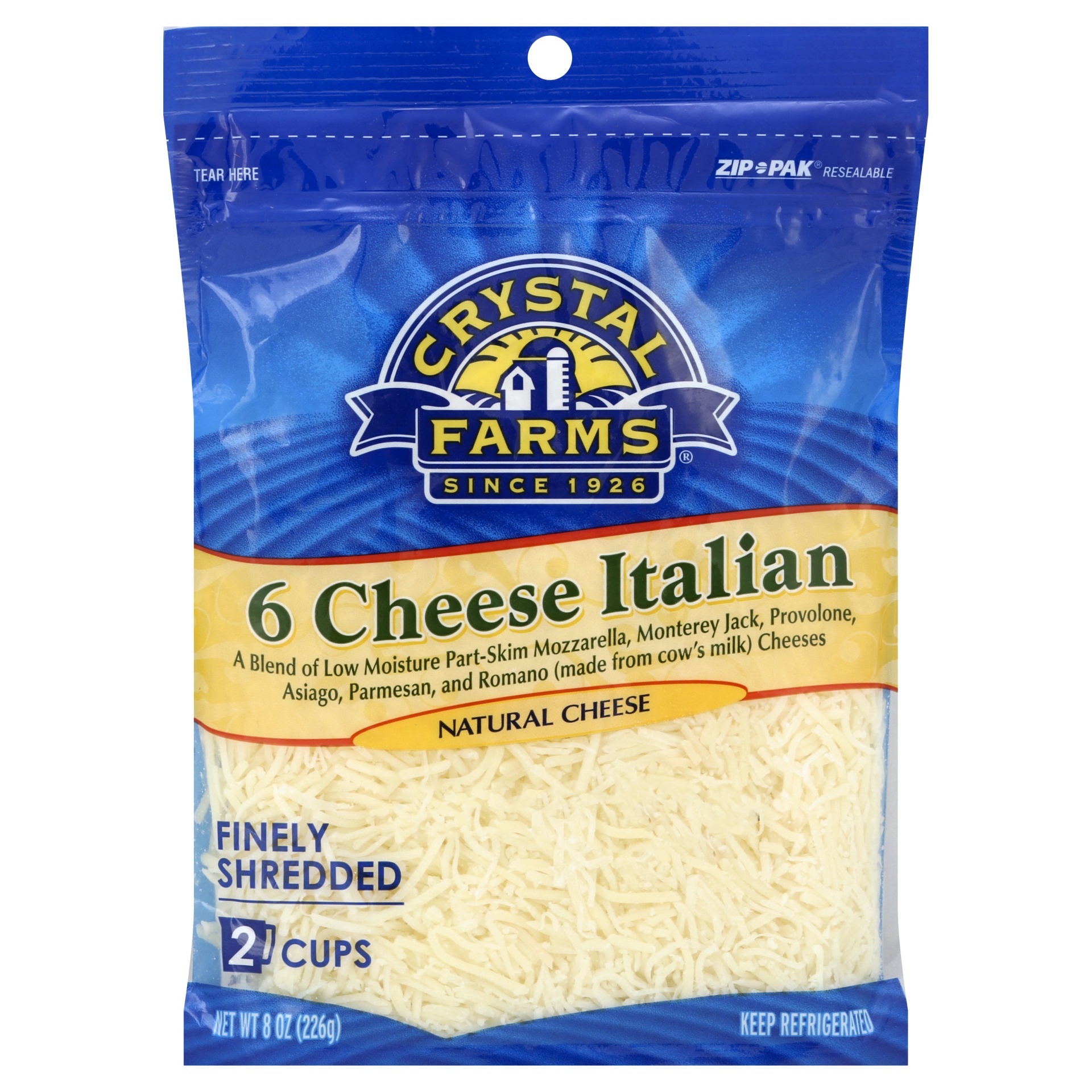 slide 1 of 1, Crystal Farms 6 Cheese Italian Finely Shredded Cheese, 8 oz