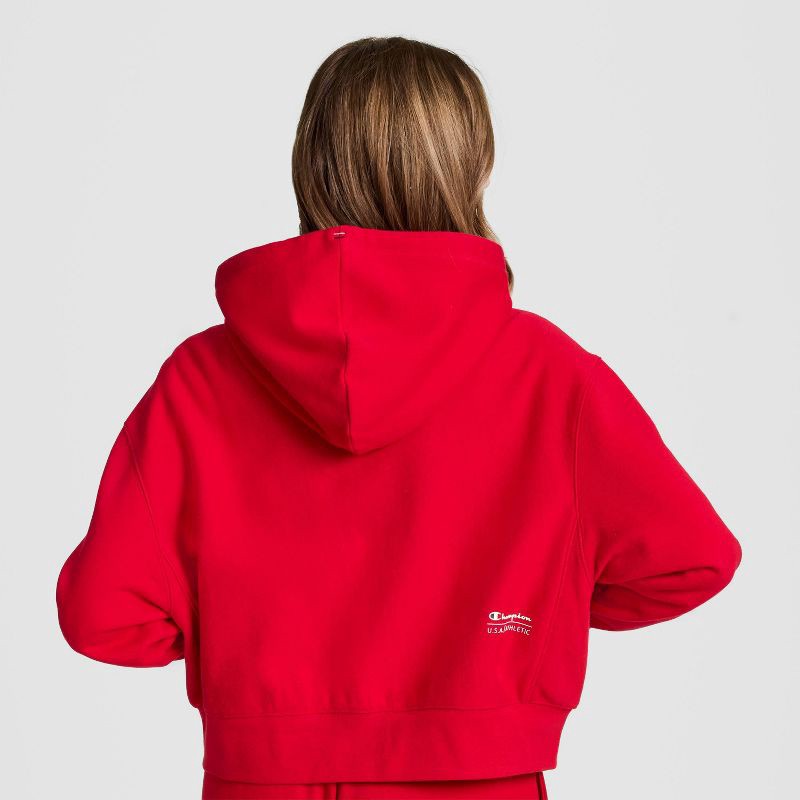 slide 2 of 4, Champion Women's Cropped Full Zip Fleece Hoodie - Tango Red XS, 1 ct