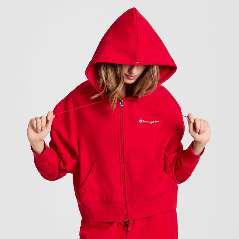 slide 1 of 4, Champion Women's Cropped Fleece Zip-Up Sweatshirt - Red S, 1 ct