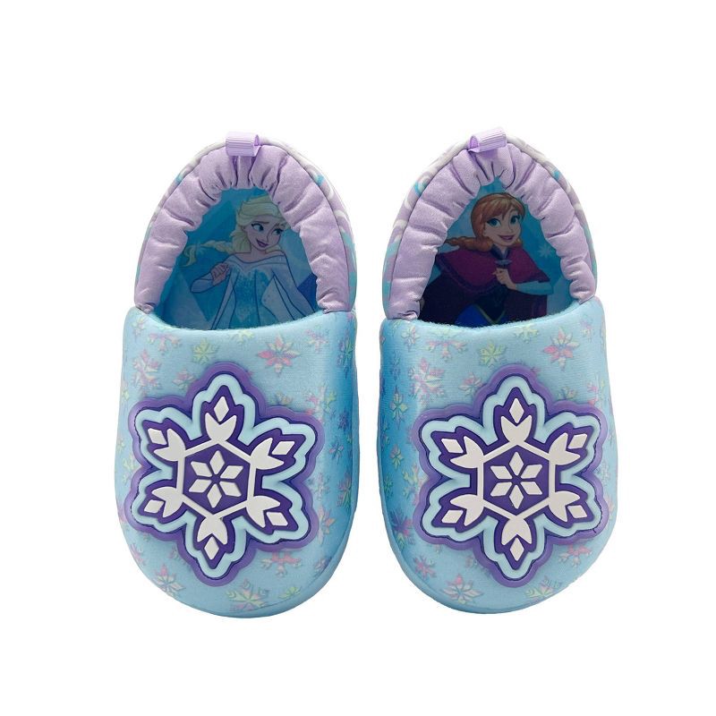 slide 7 of 7, Toddler Girls' Frozen Light-Up Slippers - Blue 11T - 12T: Slip-On, Elsa & Anna Design, Closed Round Toe, 1 ct