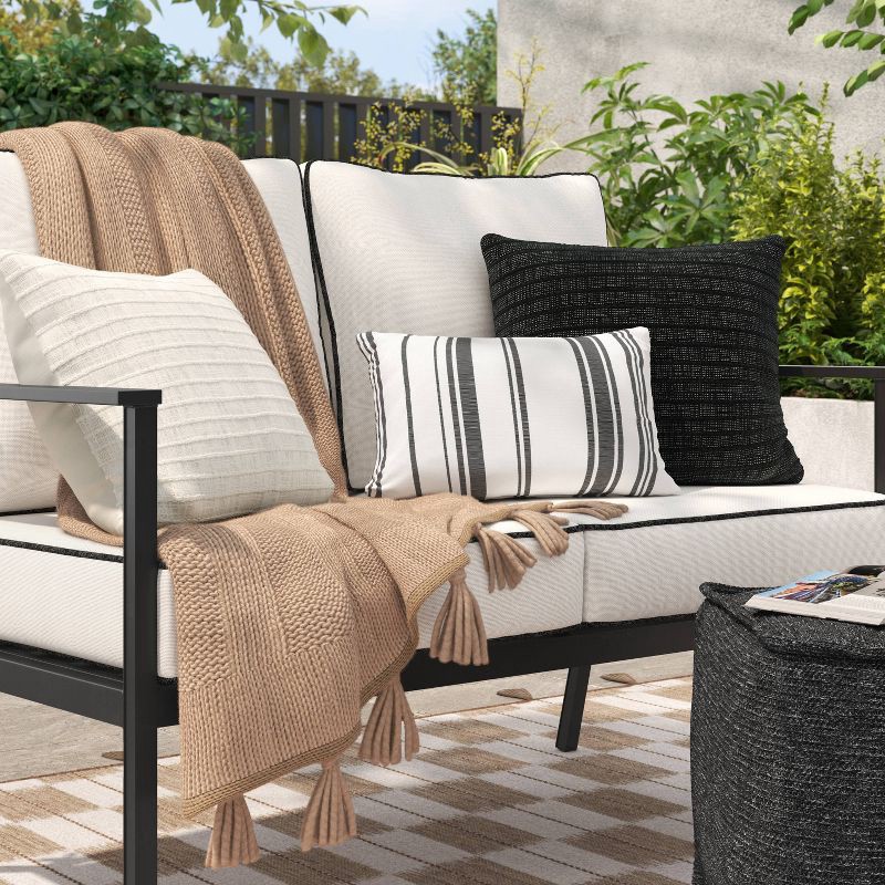 slide 2 of 4, 14"x20" Lumbar Square Outdoor Throw Pillow Black - Threshold™, 1 ct