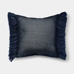 20"x20" Faux Natural Knit Fringed Pillow Navy - Threshold™
