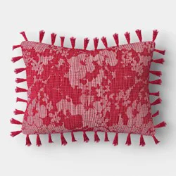 20"x14" Textured Floral Print Lumbar Outdoor Back Cushion Pink - Threshold™