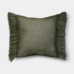 20"x20" Faux Natural Knit Fringed Pillow Dark Green - Threshold™