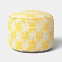 20"x14" Brushstroke Ikat Outdoor Patio Pouf Yellow - Threshold™