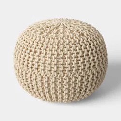 22"x16" Chunky Round Knit Outdoor Patio Pouf Cream - Threshold™