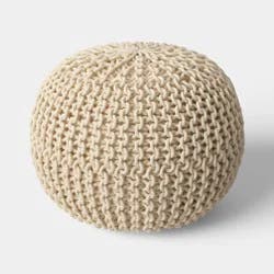 22"x16" Chunky Round Knit Outdoor Patio Pouf Cream - Threshold™