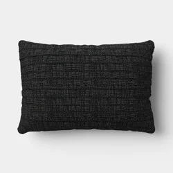 20"x14" Lumbar Solid Textural Weave Outdoor Back Cushion Black - Threshold™