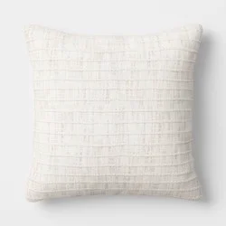 18"x18" Solid Textural Weave Outdoor Throw Pillow Ivory/Khaki - Threshold™