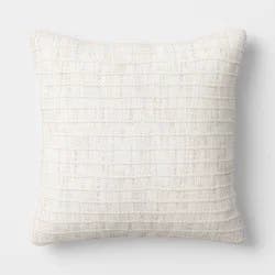 18"x18" Solid Textural Weave Outdoor Throw Pillow Ivory/Khaki - Threshold™