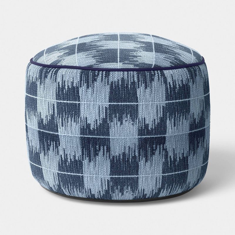 slide 1 of 4, 14"x20" Ikat Woven Round Pouf Light Blue/Navy - Threshold™, 1 ct