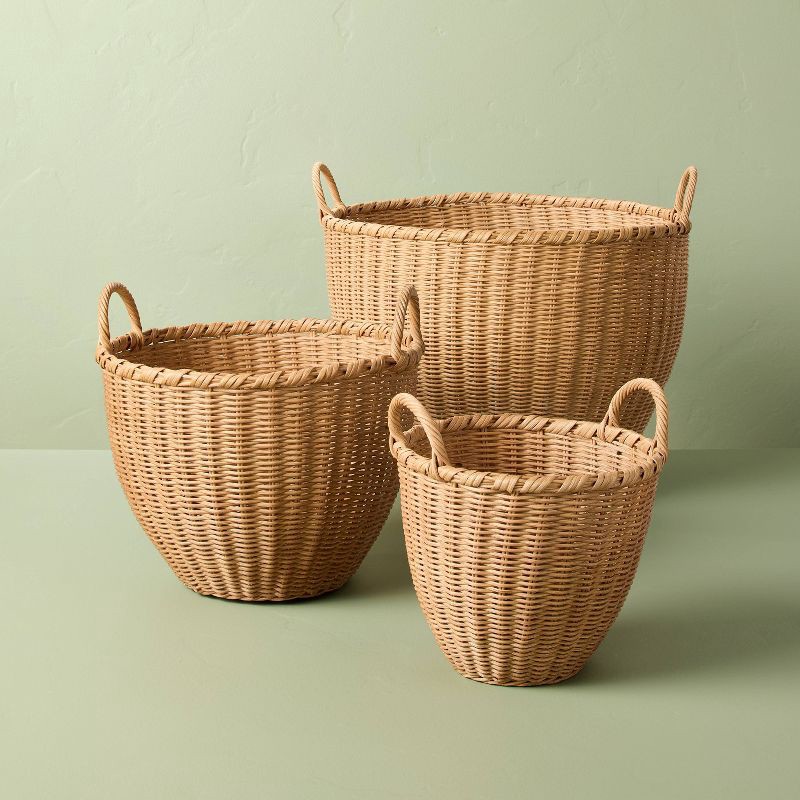 slide 3 of 4, Hearth & Hand with Magnolia Large Round Woven Rattan Storage Basket with Handles - Hearth & Hand™ with Magnolia, 1 ct