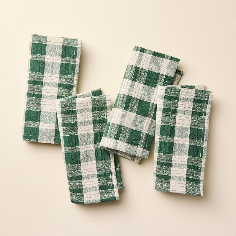 slide 1 of 3, Hearth & Hand with Magnolia Set of 4 Cloth Plaid Napkins Cream/Green - Hearth & Hand™ with Magnolia, 1 ct