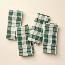 Hearth & Hand with Magnolia Set of 4 Cloth Plaid Napkins Cream/Green - Hearth & Hand™ with Magnolia