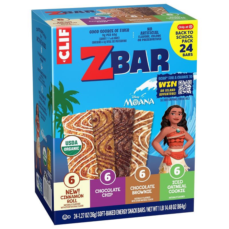 slide 7 of 12, CLIF KID ZBAR Cinnamon Roll, Chocolate Chip, Chocolate Brownie & Iced Oatmeal Cookie Granola Bar Variety Pack Organic - 30.48oz/24pk, 30.48 oz, 24 ct