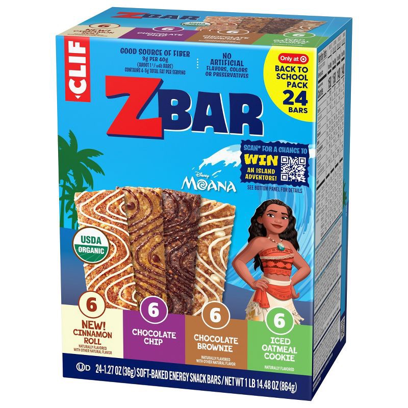 slide 8 of 12, CLIF KID ZBAR Cinnamon Roll, Chocolate Chip, Chocolate Brownie & Iced Oatmeal Cookie Granola Bar Variety Pack Organic - 30.48oz/24pk, 30.48 oz, 24 ct