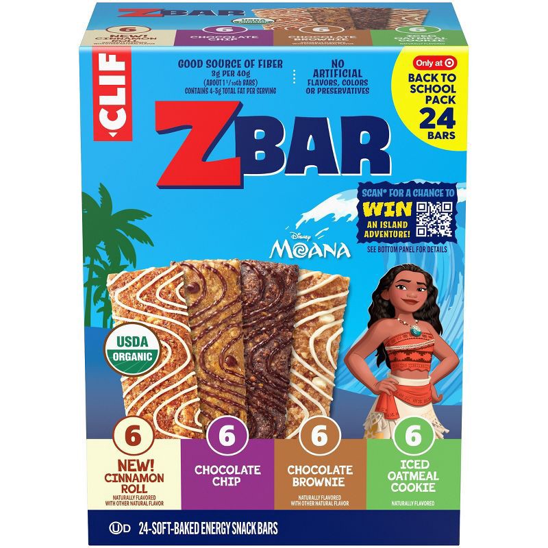 slide 1 of 12, CLIF KID ZBAR Cinnamon Roll, Chocolate Chip, Chocolate Brownie & Iced Oatmeal Cookie Granola Bar Variety Pack Organic - 30.48oz/24pk, 30.48 oz, 24 ct