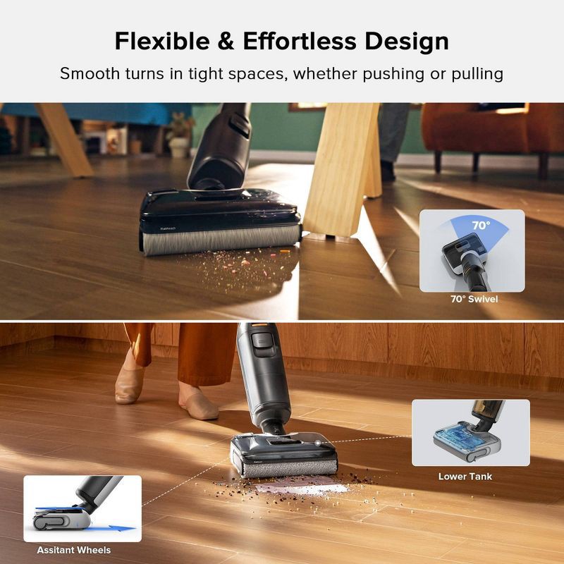 slide 8 of 11, Roborock F25 Cordless Wet Dry Vacuum Cleaner, Floor Washer, Self-Cleaning & Drying System, 60 Min Run Time, Zero-Tangle & Streak-Free, 1 ct