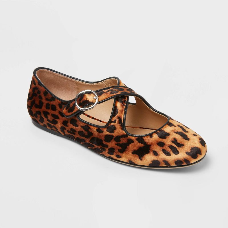 slide 1 of 3, Women's Tasmin Leopard Print Flats – A New Day™ Light Brown 7.5, 1 ct