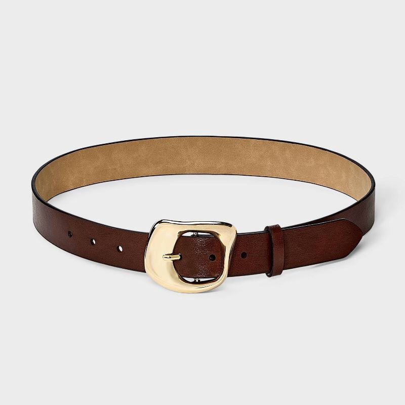 slide 2 of 3, Organic Wavy Buckle Belt - A New Day™ Brown L, 1 ct