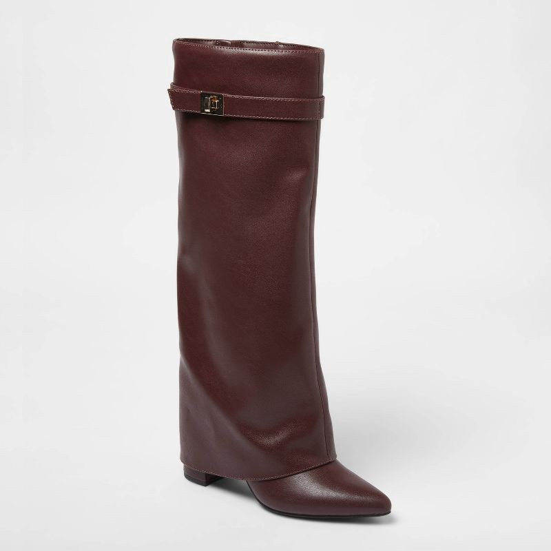 slide 1 of 3, Women's Tambra Boots with Memory Foam Insole – A New Day™ Burgundy 6.5, 1 ct