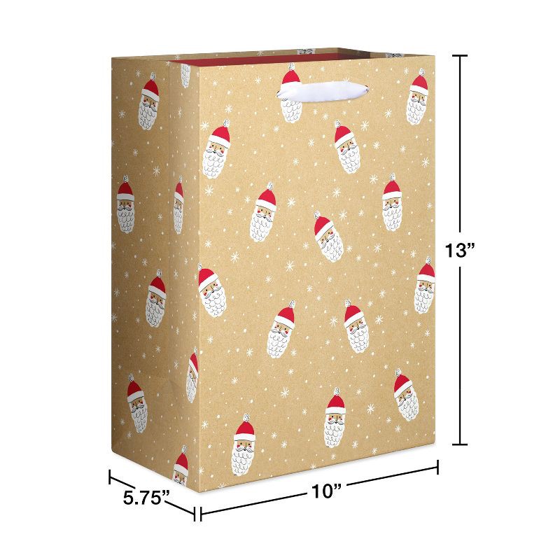 slide 3 of 4, American Greetings 13" Large Christmas Gift Bag Santa Faces on Kraft, 1 ct