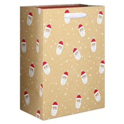 American Greetings 13" Large Christmas Gift Bag Santa Faces on Kraft
