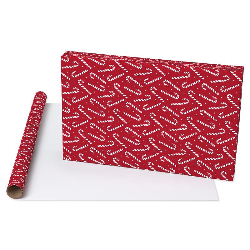 slide 3 of 5, American Greetings 96"x30" Christmas Wrapping Paper Candy Cane Toss, 1 ct