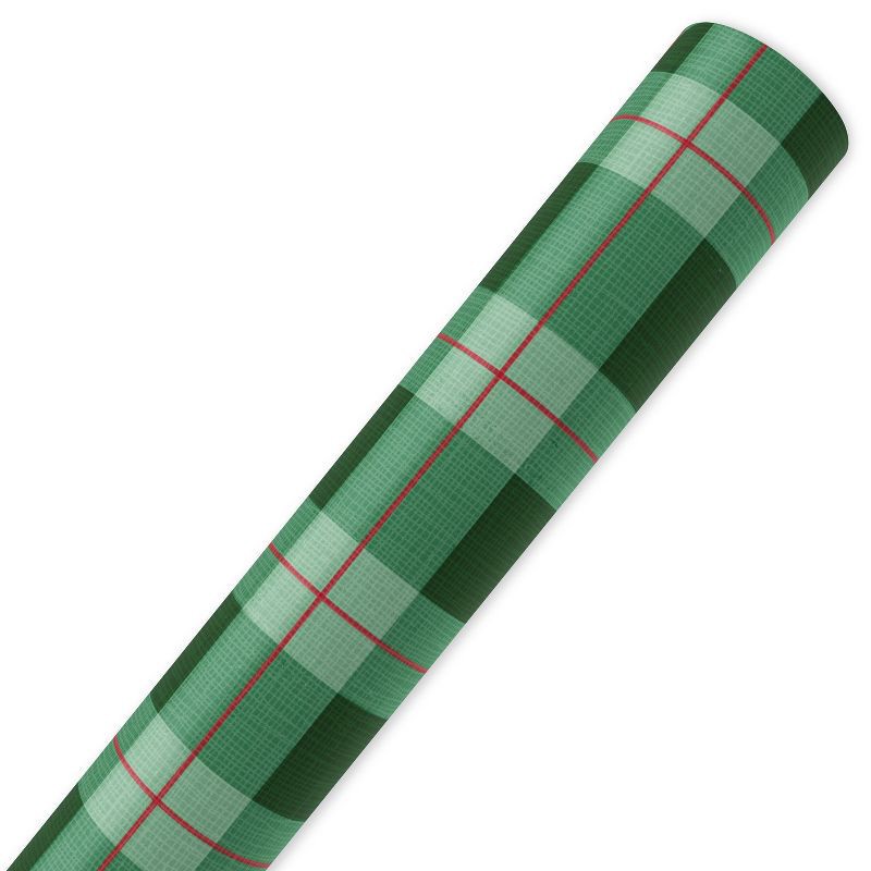 slide 2 of 5, American Greetings 96"x30" Christmas Wrapping Paper Green Plaid, 1 ct