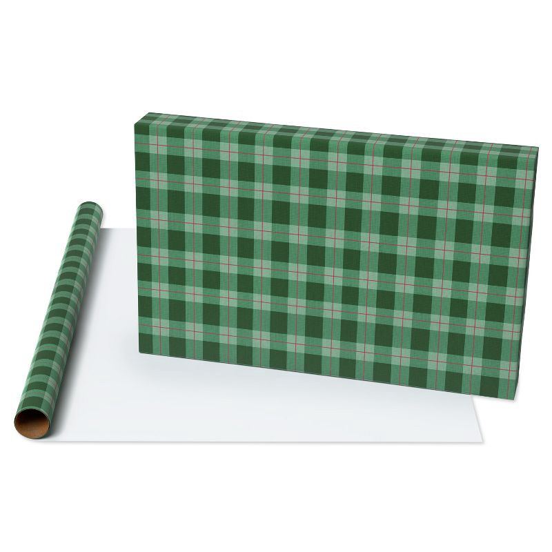 slide 3 of 5, American Greetings 96"x30" Christmas Wrapping Paper Green Plaid, 1 ct