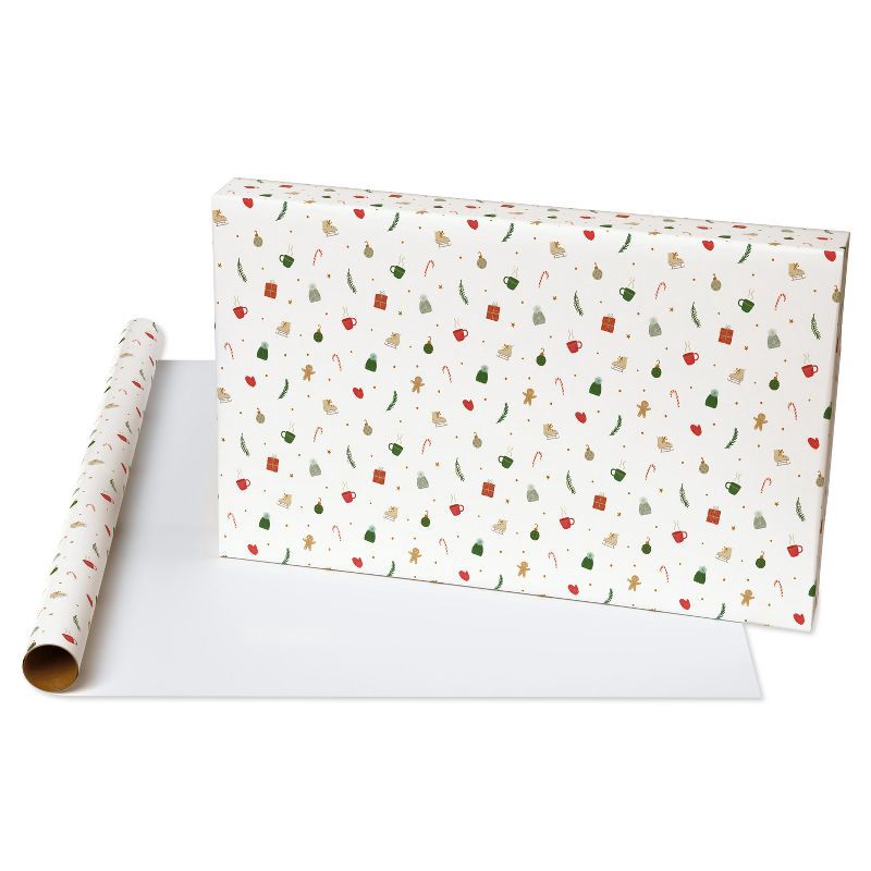 slide 3 of 5, American Greetings 96"x30" Christmas Wrapping Paper Tiny Christmas Icons, 1 ct