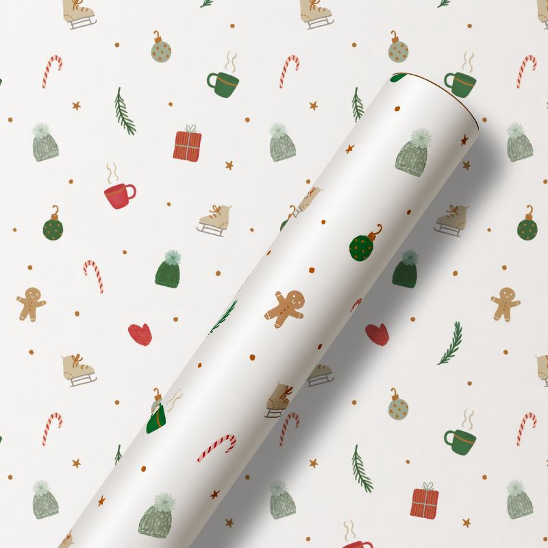 slide 1 of 5, American Greetings 96"x30" Christmas Wrapping Paper Tiny Christmas Icons, 1 ct