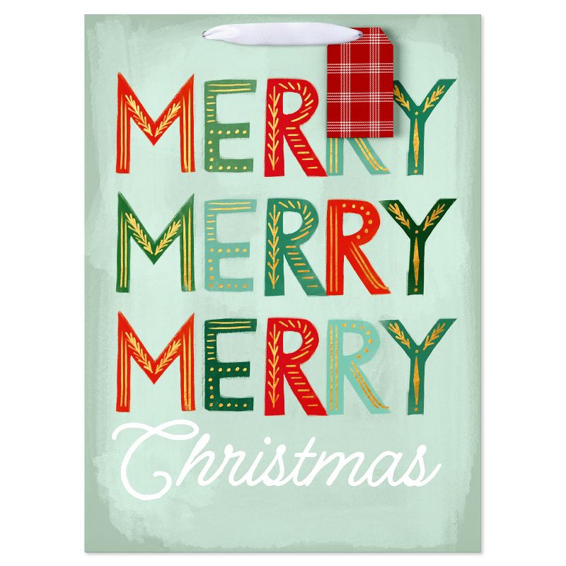 slide 2 of 4, American Greetings 20" Jumbo Christmas Gift Bag 'MERRY MERRY MERRY', 1 ct