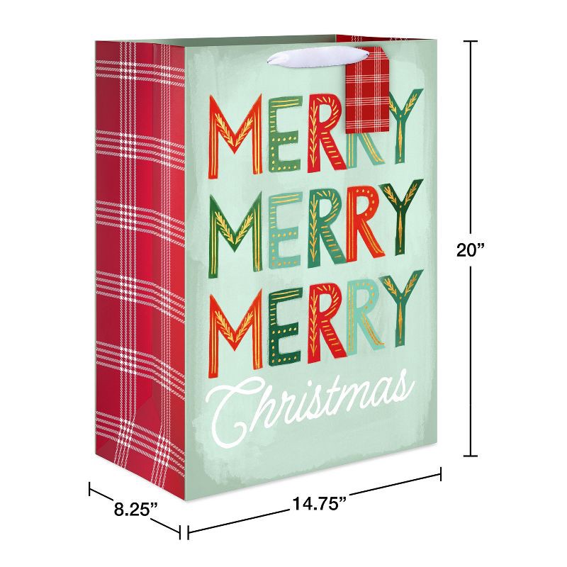 slide 3 of 4, American Greetings 20" Jumbo Christmas Gift Bag 'MERRY MERRY MERRY', 1 ct