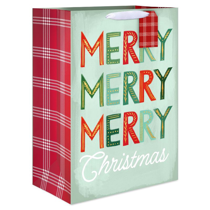 slide 1 of 4, American Greetings 20" Jumbo Christmas Gift Bag 'MERRY MERRY MERRY', 1 ct