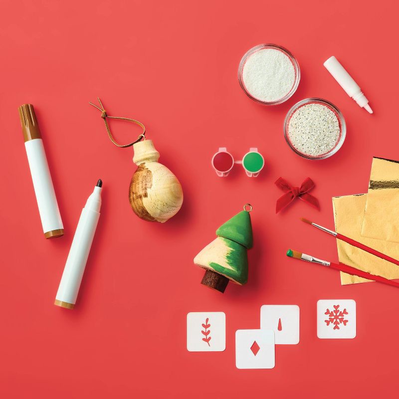 slide 3 of 4, Christmas Craft 5ct Wood Turned Ornament Painting Kit - Mondo Llama™, 5 ct