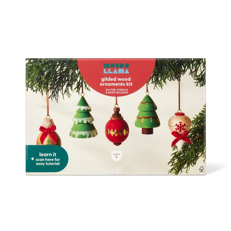 slide 1 of 4, Christmas Craft 5ct Wood Turned Ornament Painting Kit - Mondo Llama™, 5 ct