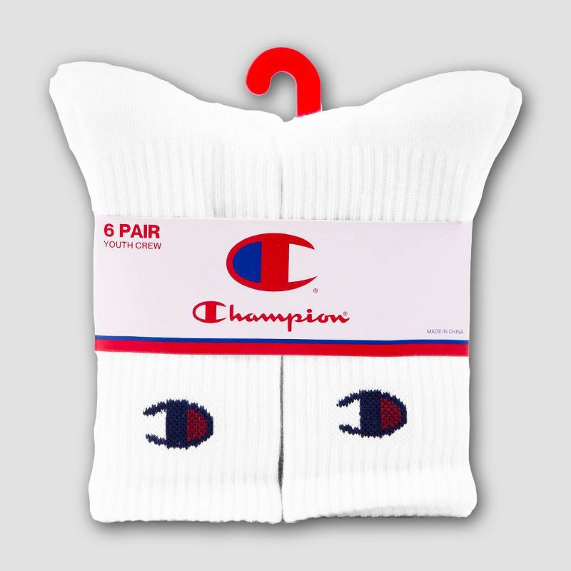slide 2 of 4, Champion Boys' 6pk Crew Socks - Ivory M, 6 ct