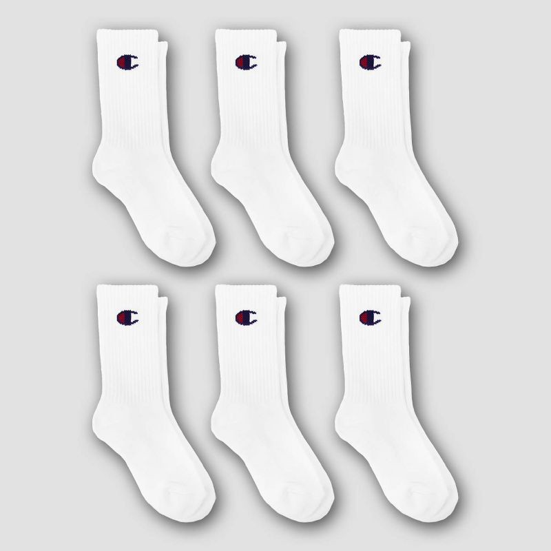 slide 3 of 4, Champion Boys' 6pk Crew Socks - Ivory M, 6 ct